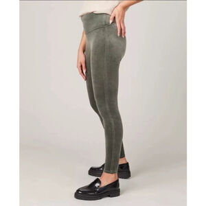 SPANX Shiny Velvet High Waisted Leggings Dark Palm Green High Rise XS Pull On